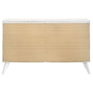 English Elm Contemporary Solid Wood White Dresser with Mirror Angled Legs and Bronze Knobs B2741S00876