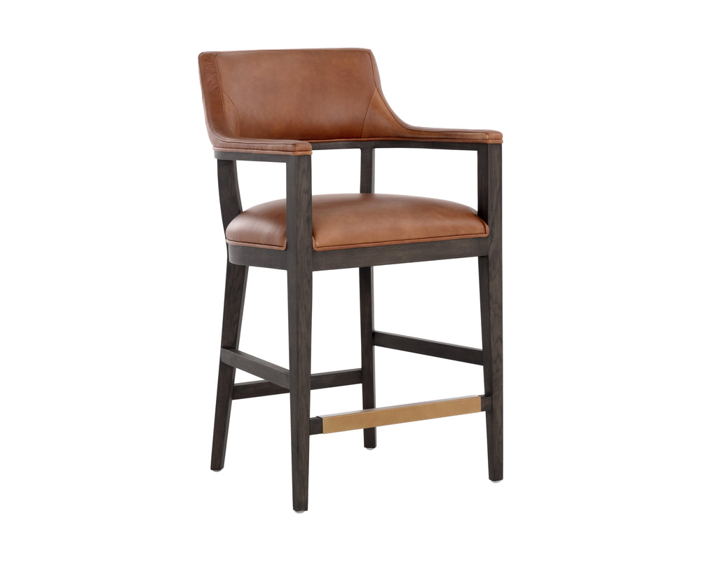 Sunpan Brylea Counter Stool - Luxurious Buffalo Leather Design with Solid Wood Frame for Ultimate Comfort Brown, Shalimar Tobacco Leather