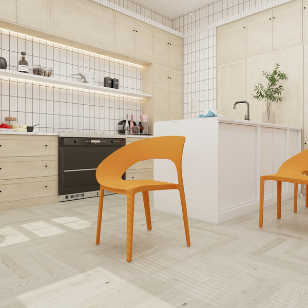 English Elm Tropical Polypropylene Stackable Chairs Set of 4 — Tropical Orange, Weatherproof, Ergonomic, No-Assembly W3450P322882