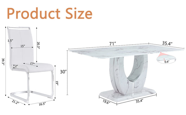 English Elm Table And Chair Set - Elegant Modern Marble Dining Set With 8 Comfortable Pu Chairs & Glass Top W1151S02115-GIGA