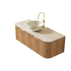 English Elm Dina Floating Bathroom Vanity with Crystal Glass Basin and Sintered Stone Top Beige,Natural Wood,White W2615S00700