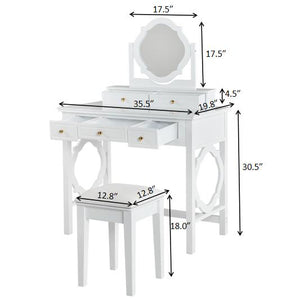 English Elm Compact Floral Makeup Vanity Table with Swivel Flower Mirror, 5 Drawers & PU Stool — Space-Saving Beauty Station N844P288535A