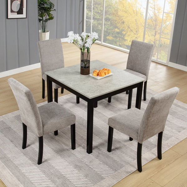 English Elm Elegant Square Acacia Wood Dining Set with Four Linen Upholstered Chairs Modern Style W1998S00090