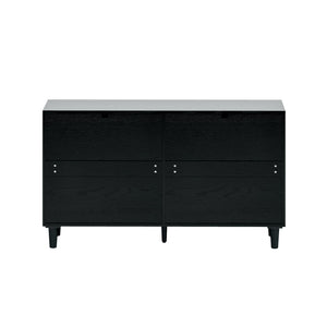 English Elm 51" Rattan Dresser with Six Drawers, Stylish Woven Storage Chest with Metal Handles and Wood Legs for Bedroom Hallway Living Room Black W757P209508