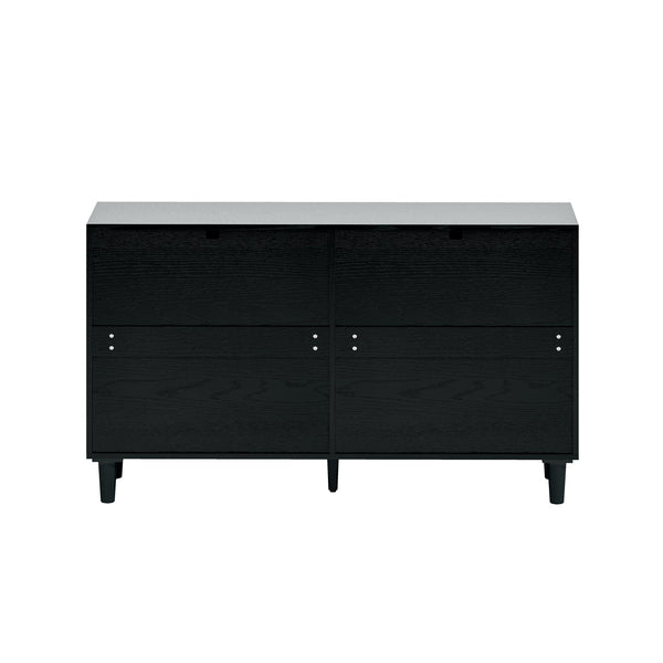 English Elm 51" Rattan Dresser with Six Drawers, Stylish Woven Storage Chest with Metal Handles and Wood Legs for Bedroom Hallway Living Room Black W757P209508