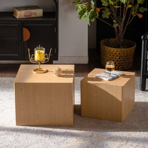 English Elm Set of 2 Cube Nesting Tables Mdf Wood Grain Finish Compact Modern Living Room Accent W3158P395510