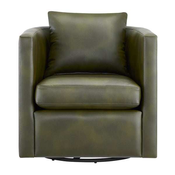 English Elm Sutton Fern Green Faux Leather Swivel Barrel Chair with Stain‑Resistant Fabric, Pocket Coil Seat, 360° Swivel Comfort B050P322589