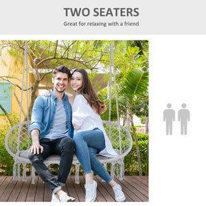 English Elm Outsunny 2-Person Macrame Hammock Chair With Soft Cushion - Stylish Indoor/Outdoor Swing, Gray W2225P174060-GIGA