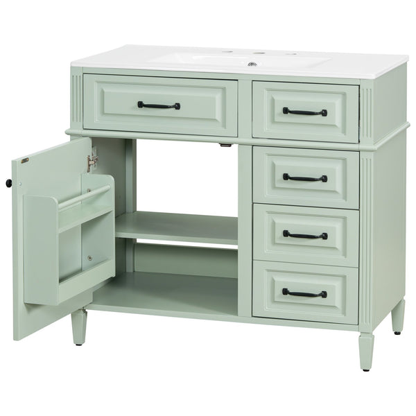 English Elm 36-Inch Modern Bathroom Vanity With Ceramic Sink, Adjustable Shelves, Flip Drawers & Metal Handles N725P350849F