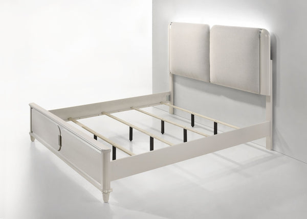 English Elm Laveda Boucle Upholstered Eastern King Bed with Led Lighting and Acrylic Legs B2756S00016