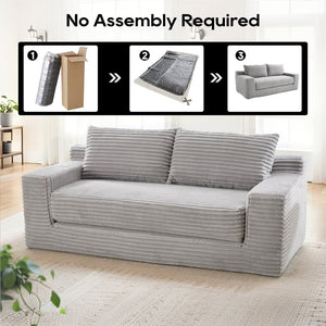 English Elm Loveseat Convertible Corduroy Sofa Bed with Memory Foam Steel Frame for Small Spaces Grey W2959P425089