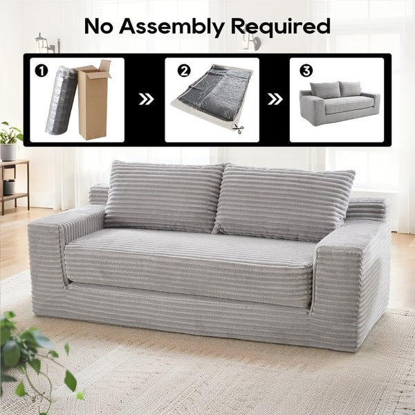 English Elm Loveseat Convertible Corduroy Sofa Bed with Memory Foam Steel Frame for Small Spaces Grey W2959P425089