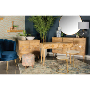 English Elm Austin Natural 3-Door Accent Cabinet with Checkered Pattern, Tapered Legs, Warm Wood Grain Finish B062P328615