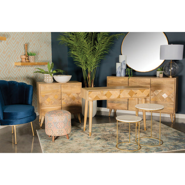 English Elm Austin Natural 3-Door Accent Cabinet with Checkered Pattern, Tapered Legs, Warm Wood Grain Finish B062P328615
