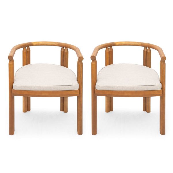 English Elm Christopher Knight Home® - Cove Acacia Wood Dining Chair Set Of 2 With Teak Finish And Beige Cushions For Indoor/Outdoor Use N775P329653T