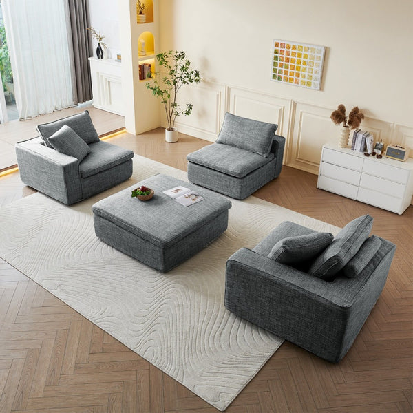 English Elm Cloud Couch Modular 4 Seater Sofa with Washable Linen and Pocket Spring Cushions Dark Gray W1765S00142