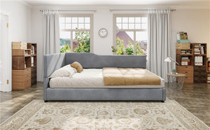 English Elm Full Size L-shaped Corduroy Upholstered Daybed Sofa for Living Room or Studio Gray N737P380207E
