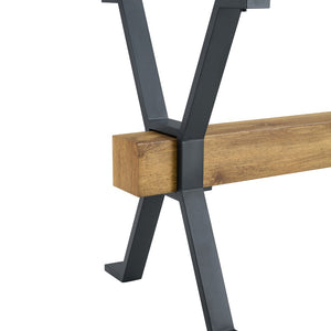 English Elm Table And Chair Set: Modern 79"X31.5" Glass Top With X-Shaped Metal Legs & 6 Dark Gray Linen Chairs W1151S03601-GIGA