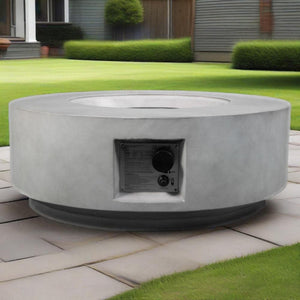 English Elm 30" 30" Propane Gas Fire Pit Table 50,000 BTU Round Concrete MgO Patio Heater with Rocks and Cover W853P272284