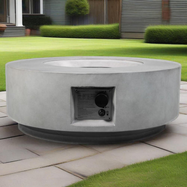 English Elm 30" 30" Propane Gas Fire Pit Table 50,000 BTU Round Concrete MgO Patio Heater with Rocks and Cover W853P272284
