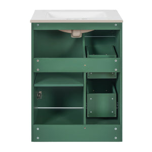 English Elm 24" Modern Bathroom Vanity with Under-Mount Sink, Vertical Stripe Design, 2 Drawers & Soft-Close Cabinet Green N710P288936F