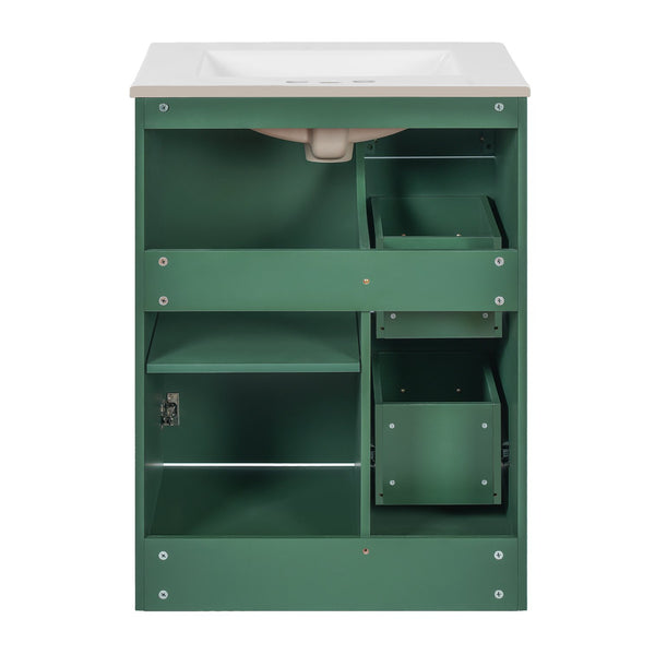 English Elm 24" Modern Bathroom Vanity with Under-Mount Sink, Vertical Stripe Design, 2 Drawers & Soft-Close Cabinet Green N710P288936F