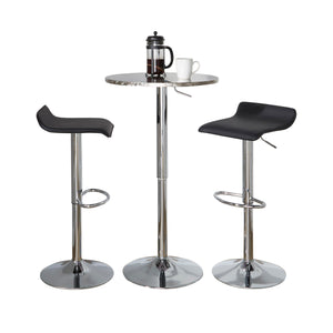 English Elm Bistro Round-Ale Adjustable Bar Set by LumiSource - Modern Silver Chrome Table with Black PVC Stools B202S01470