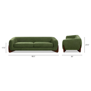 English Elm Jennifer Taylor Home - Alpine 90.5" Sherpa Sofa in Moss Green Teddy Fleece — Deep 24" Seat, Removable Cushions, Oak Legs B2719P280162