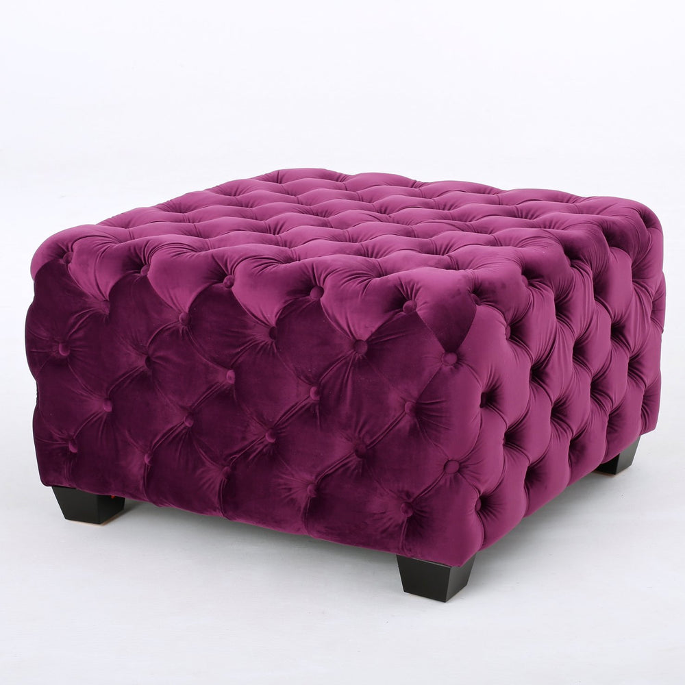 English Elm Christopher Knight Home® - OTTOMAN Plush Velvet Round Accent Seat with Modern Design, Sturdy Compact 30.5x30.25x16.25 Inch Comfort Fuchsia 58948.00FCS
