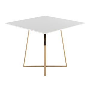 English Elm Cosmo Square Dining Table: Stylish White Wood Top & Gold Metal Base For Modern Glam Spaces B202S01112