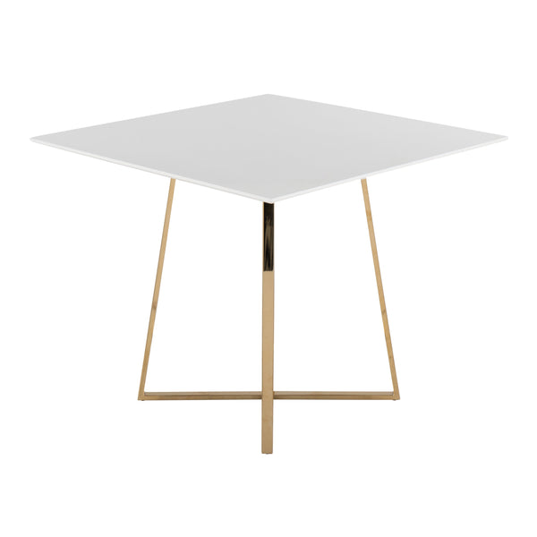 English Elm Cosmo Square Dining Table: Stylish White Wood Top & Gold Metal Base For Modern Glam Spaces B202S01112