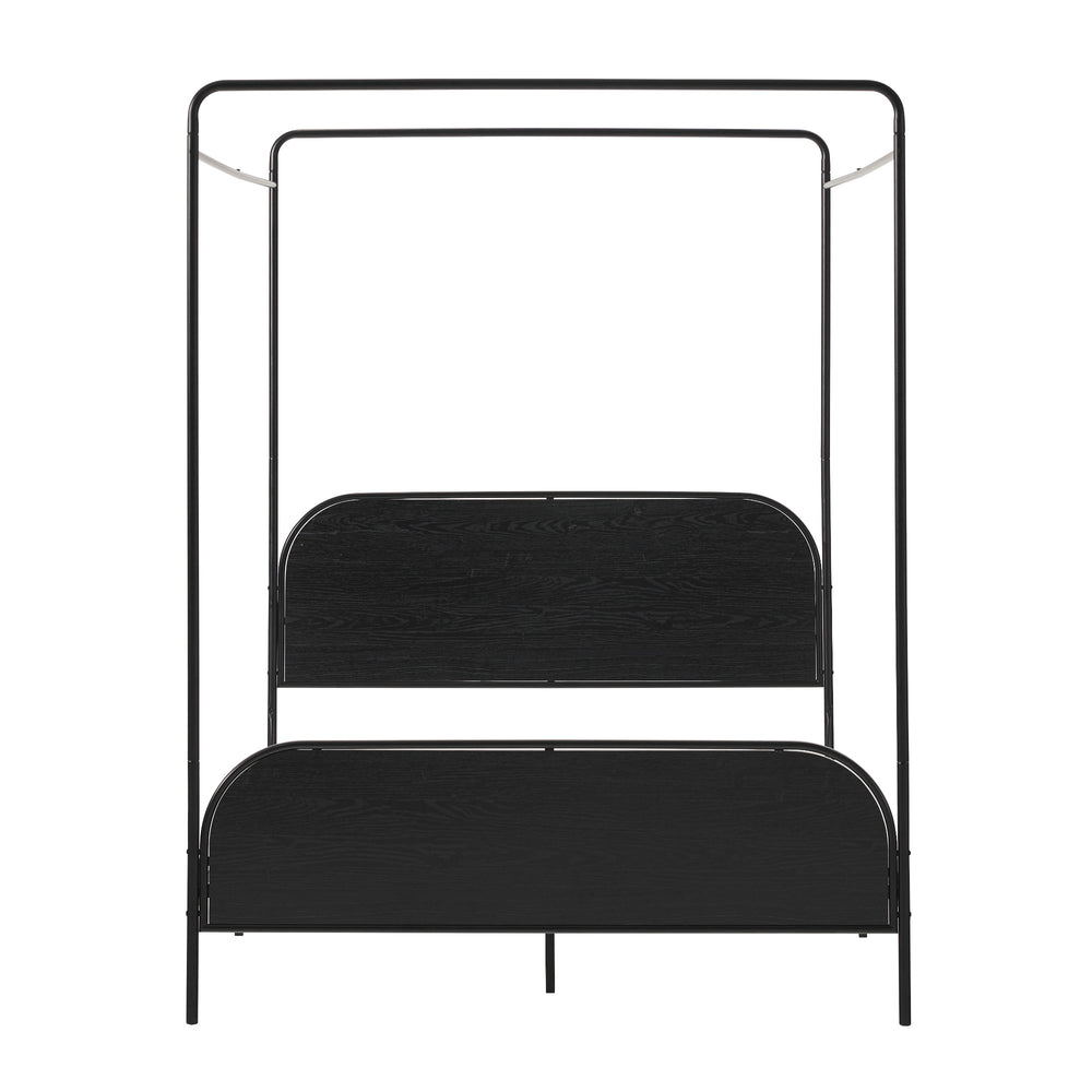 English Elm Walker Edison - Modern Metal and Wood Canopy Bedframe Queen – Black Steel Frame, Wood Headboard, No Box Spring Needed, Modern Design B185P169242