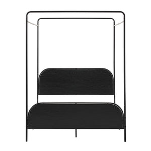 English Elm Walker Edison - Modern Metal and Wood Canopy Bedframe Queen – Black Steel Frame, Wood Headboard, No Box Spring Needed, Modern Design B185P169242