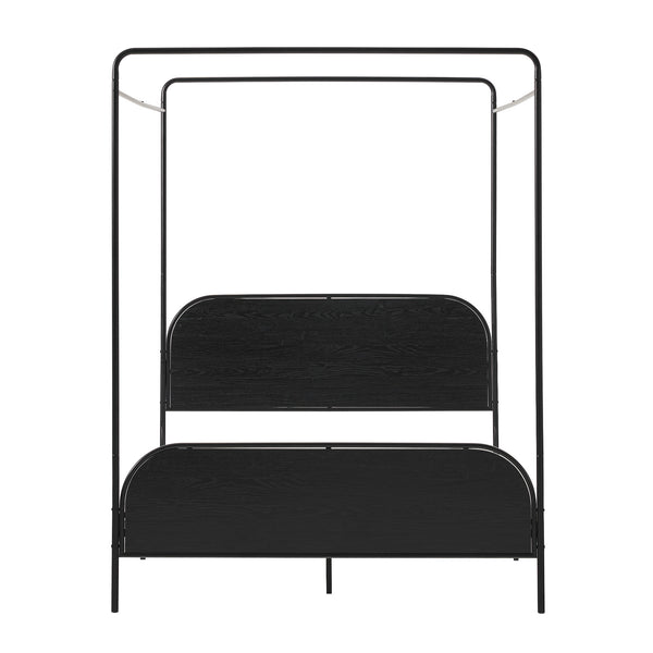 English Elm Walker Edison - Modern Metal and Wood Canopy Bedframe Queen – Black Steel Frame, Wood Headboard, No Box Spring Needed, Modern Design B185P169242