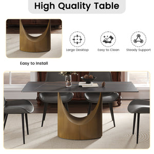 English Elm 63" Modern Artificial Stone Dining Table With Bronze Iron Legs - Seats 6-8, Durable & Stylish! W1535S00552