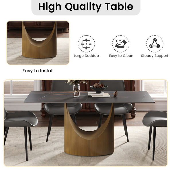 English Elm 63" Modern Artificial Stone Dining Table With Bronze Iron Legs - Seats 6-8, Durable & Stylish! W1535S00552