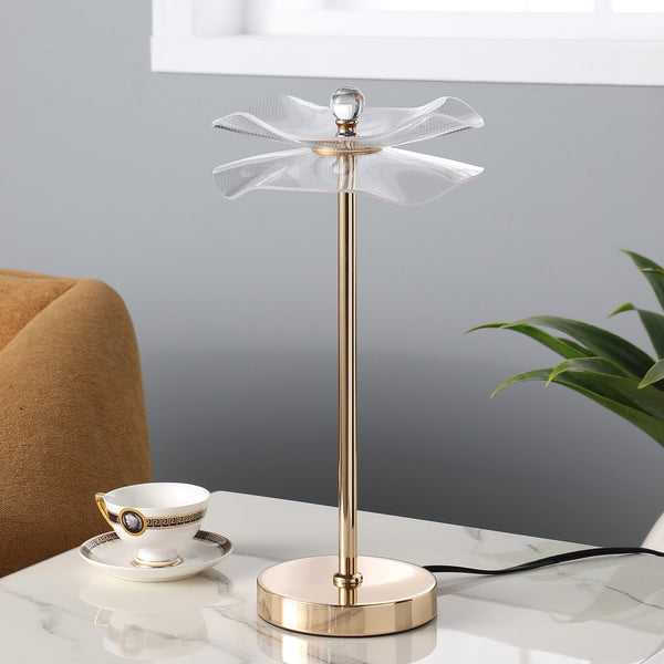 English Elm Led Acrylic Copper Gold Luminaire Table Lamp — 3W LED Lotus Shade, Mid-Century Modern Desk & Bedside B072P220152