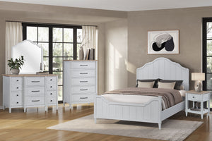 English Elm Small Teen Nightstand Cement & Sand Finish White Solid Wood Drawer USB Charging Open Shelf Modern Design — Compact Storage for Teens B2699P386482