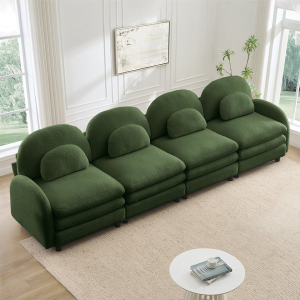English Elm Teddy Fleece Modular Cloud Sofa Four Seat Curved Sculptural Design for Modern Living Rooms Green W5656S00088