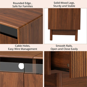 English Elm 78inch TV Stand Walnut for up to 85" TVs — Fluted Glass Drawers, Cable Management, Solid-Wood Legs PMID N710P362197P