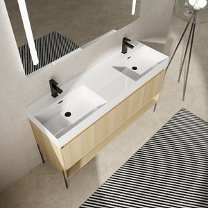 English Elm 60" Oak Bathroom Vanity Combo with Resin Basin, 4-Door Storage, Multi-Layer Wood Frame, Modern Elegance W1972S00011