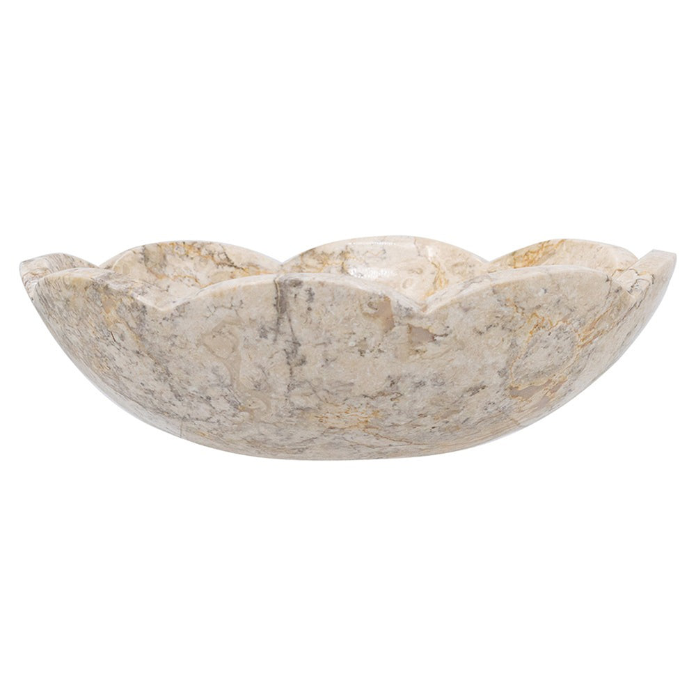 English Elm D10x3" Cream Marble Bowl with Scalloped Silhouette, Subtle Gold Accents, Organic Modern Accent Bowl (15") W2078P359370