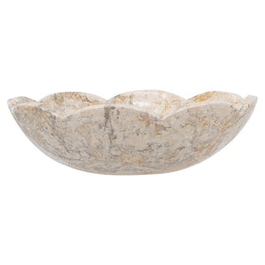 English Elm D10x3" Cream Marble Bowl with Scalloped Silhouette, Subtle Gold Accents, Organic Modern Accent Bowl (15") W2078P359370