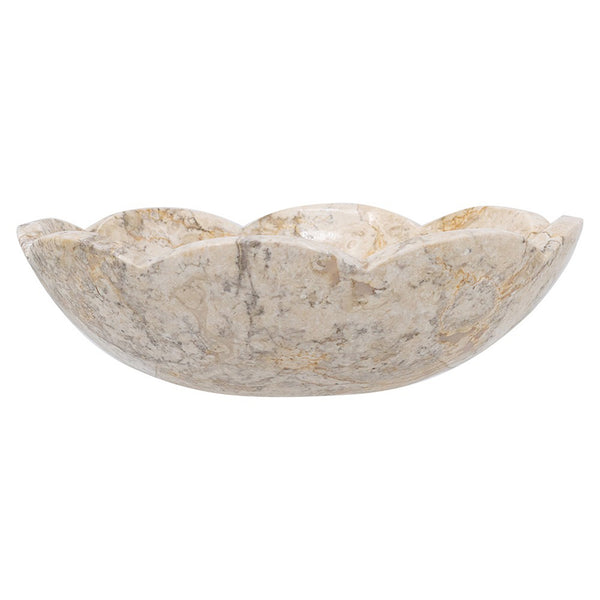 English Elm D10x3" Cream Marble Bowl with Scalloped Silhouette, Subtle Gold Accents, Organic Modern Accent Bowl (15") W2078P359370