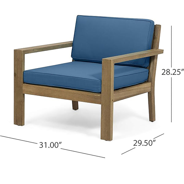 English Elm Christopher Knight Home® - SANTA Club Chair with Wire-Brushed Wood Finish and Water-Resistant Cushions, Slat Panel Design Brown+Teal 63663.00BRNF-L_63663.00TS-D