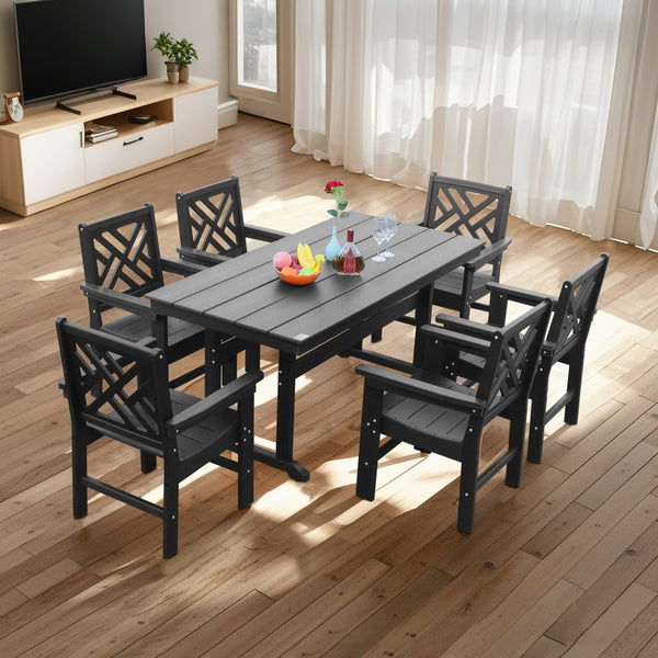 English Elm 7 Piece Hdpe Outdoor Dining Set For 6 - Stylish Table With Umbrella Hole, Perfect For Any Patio! W2681S00001