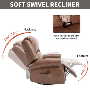 English Elm Heat Massage Rocker Swivel Recliner Chair with Lumbar Relief Nodes for Living Room Yellow Brown W3224S00029