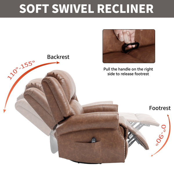 English Elm Heat Massage Rocker Swivel Recliner Chair with Lumbar Relief Nodes for Living Room Yellow Brown W3224S00029