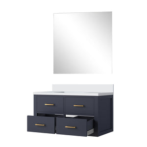 English Elm Blue Elegant Single Bath Vanity Set With White Quartz Countertop, Soft-Close Doors & Frameless Mirror B2731S01435