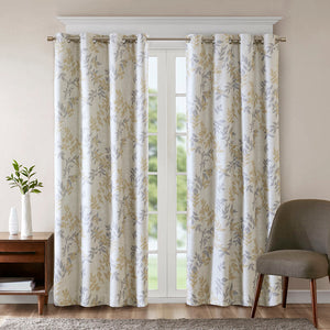 JLA Home SunSmart - Printed Botanical Blackout Curtain Panel Julie Design with Foamback Thermal Lining, Noise-Reducing Privacy Yellow SS40-0023